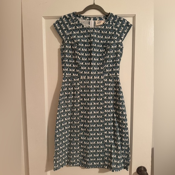 Mata Traders Dresses & Skirts - Mata Traders Hand Block Print Cotton Sheath Dress - Blue & White Art Deco